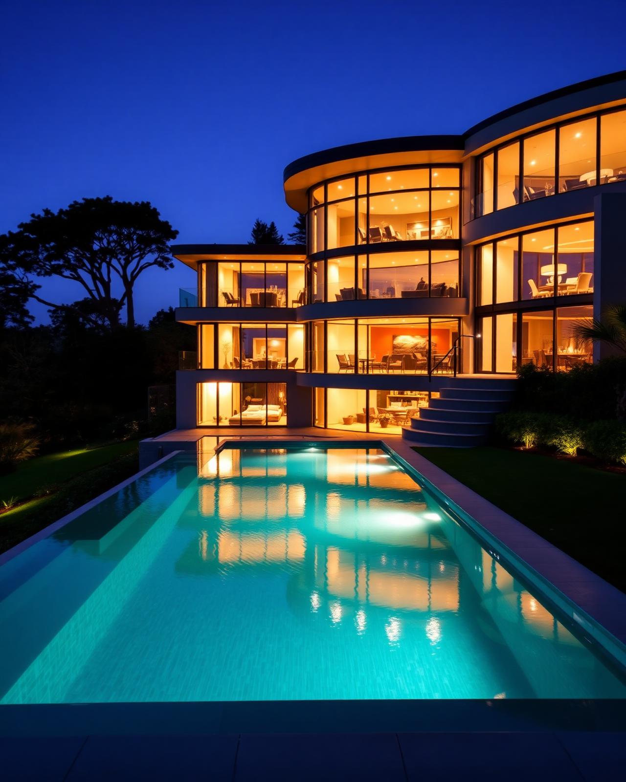 Bay Area luxury property at twilight